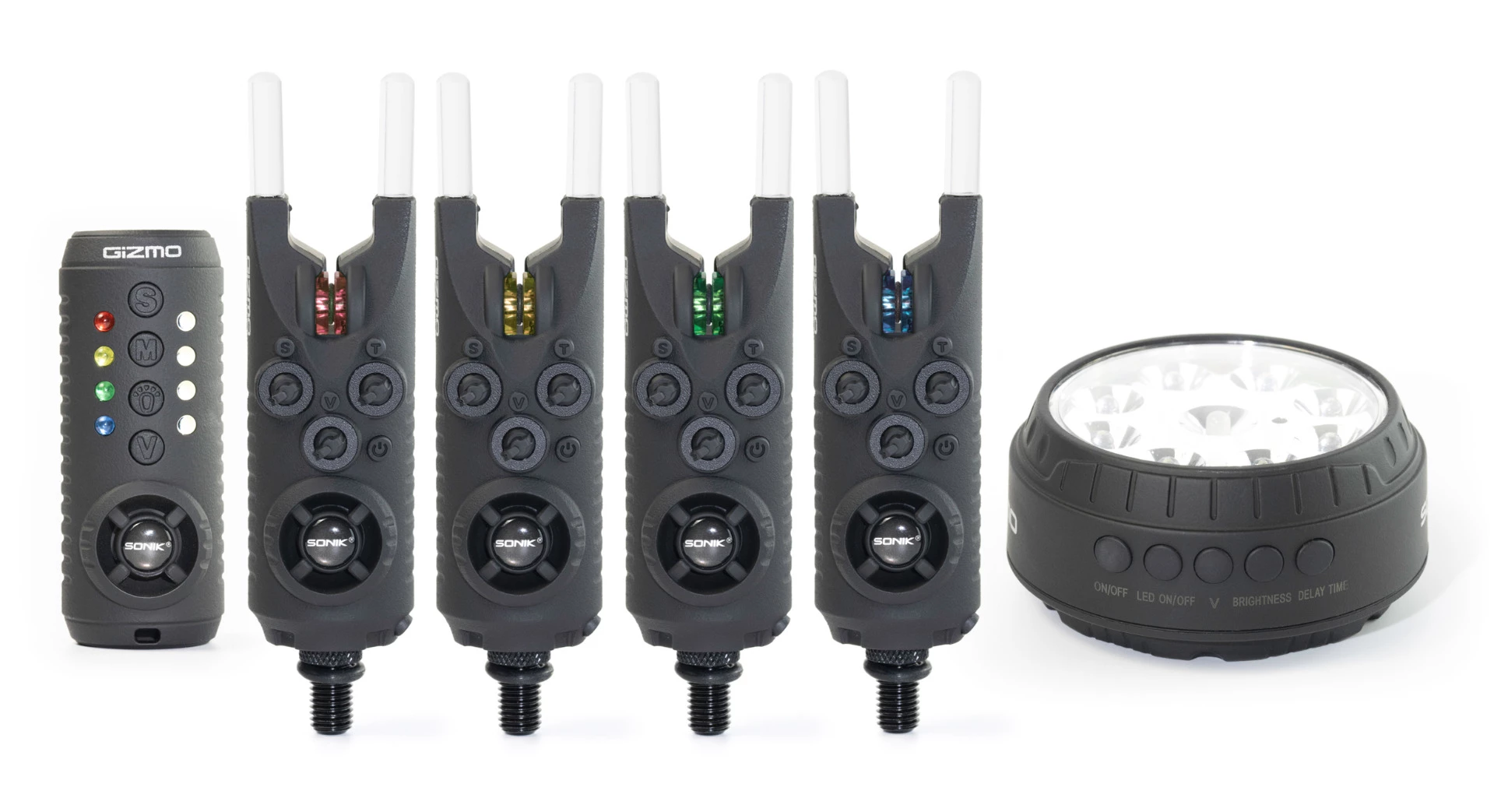 Sonik Gizmo 3+1 (Rot, Gelb, Grün ) Alarm & Receiver Set + Bivvy Lamp