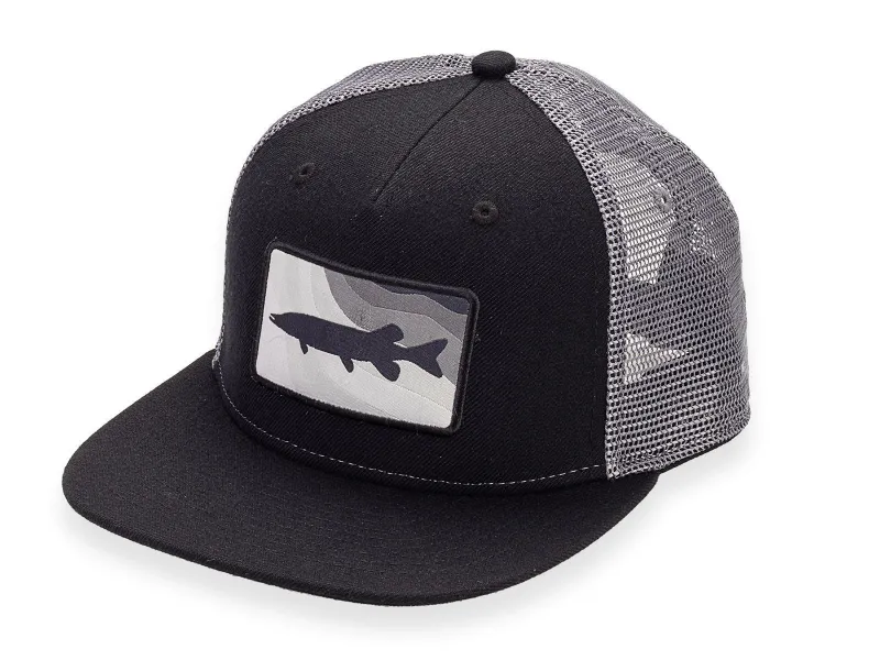 Camo-Tackle Snapback Cap Hecht Schwarz Dunkelgrau