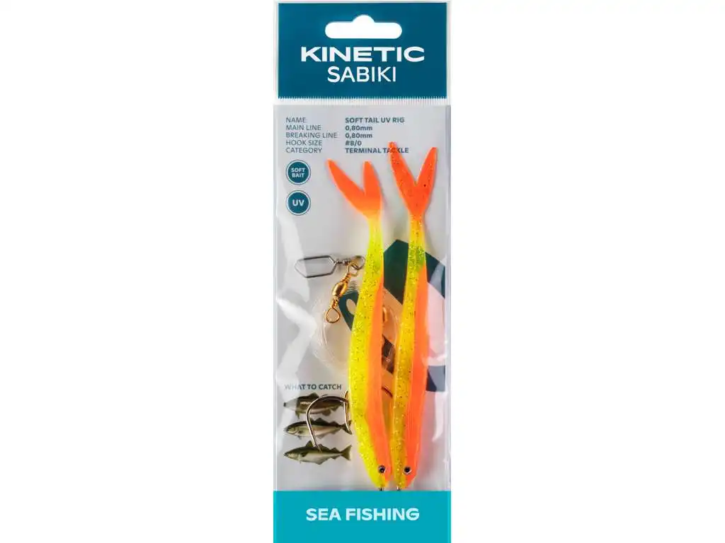 Kinetic Sabiki Soft Tail UV #8/0 130cm Yellow Orange Fire Tail